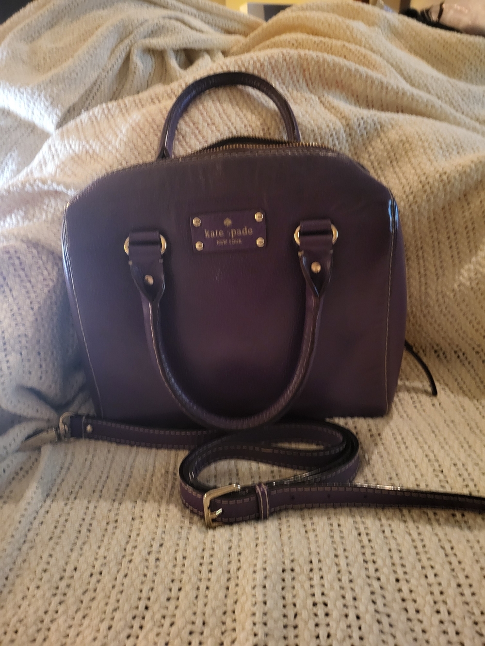 kate spade plum leather satchel with removable strap